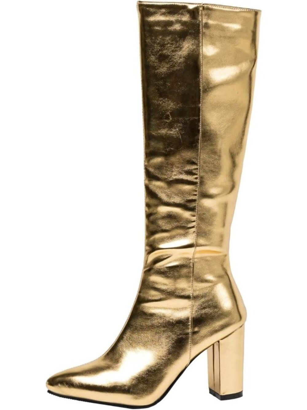 Stylish White Knee High Gogo Boots for Women - Chunky Low Heel, Back Zipper